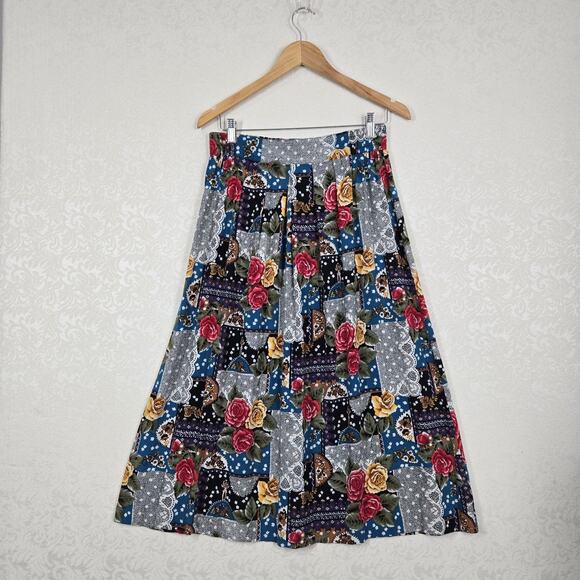 Norton MCNaughton Pleated Midi Maxi Skirt 12 Multicolor Mixed Print Pull On Boho - Picture 11 of 11